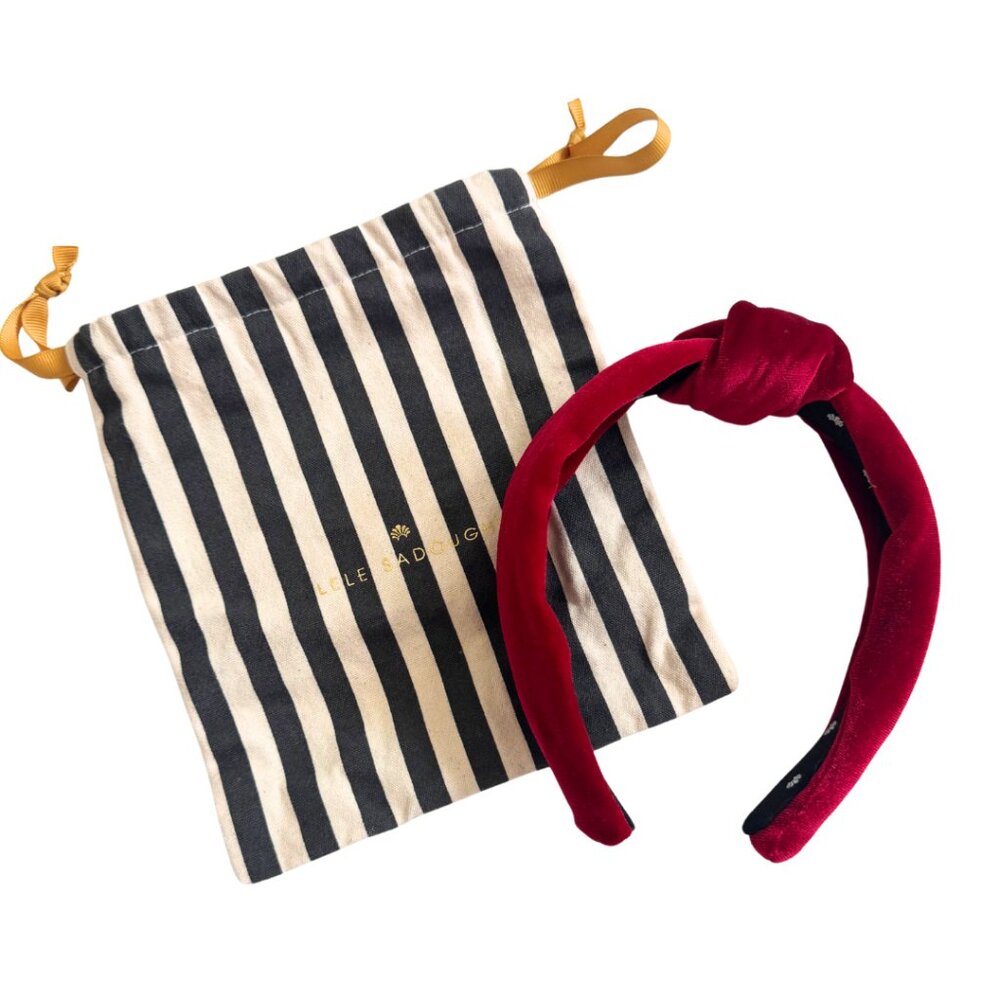 Lele Sadoughi Velvet Knotted Headband – Deep Red (With Pouch!) - Picture 3 of 5